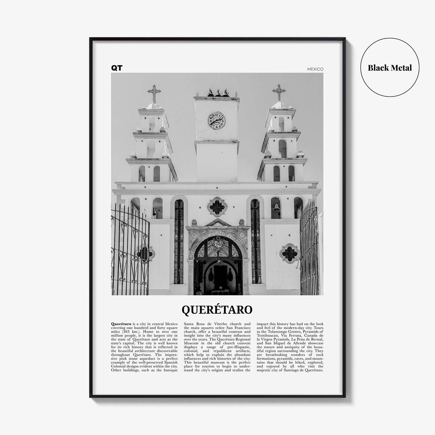 Queretaro Print Black and White, Querétaro Wall Art, Querétaro Poster, Querétaro Photo, Querétaro Map, Mexico