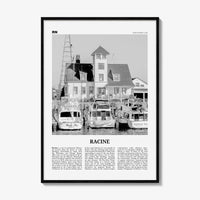 Racine Print Black and White, Racine Wall Art, Racine Poster, Racine Photo, Racine Map, Racine Wall Decor, Wisconsin, USA, United States
