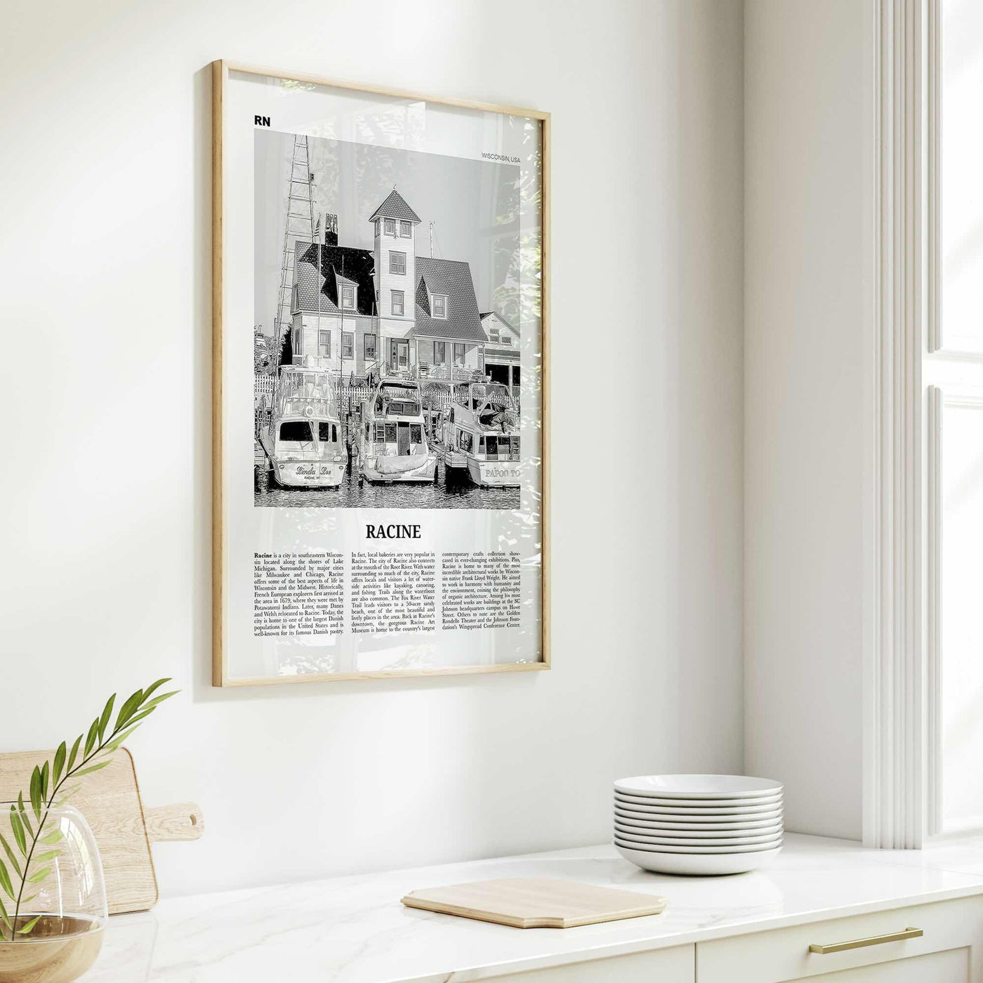 Racine Print Black and White, Racine Wall Art, Racine Poster, Racine Photo, Racine Map, Racine Wall Decor, Wisconsin, USA, United States
