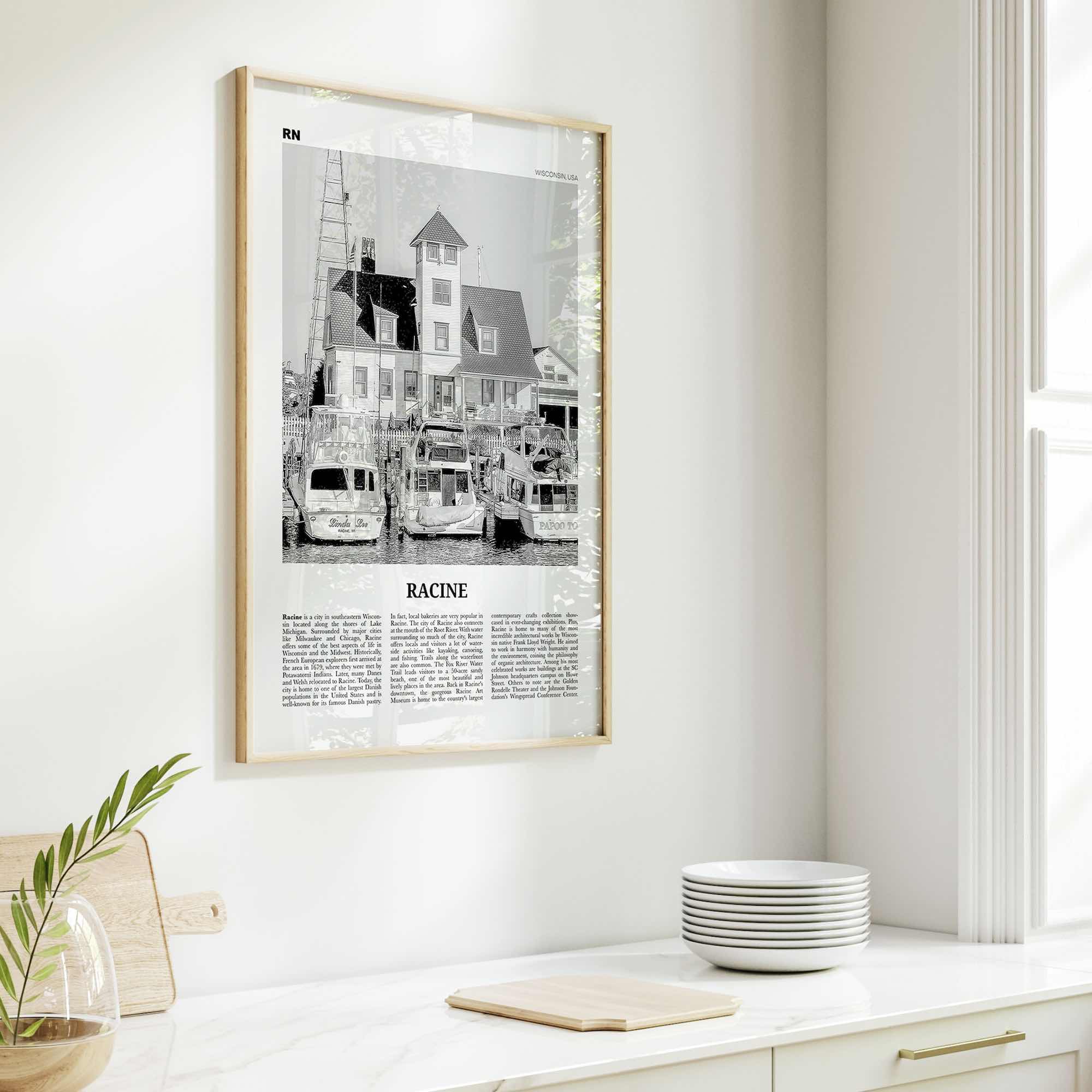 Racine Print Black and White, Racine Wall Art, Racine Poster, Racine Photo, Racine Map, Racine Wall Decor, Wisconsin, USA, United States