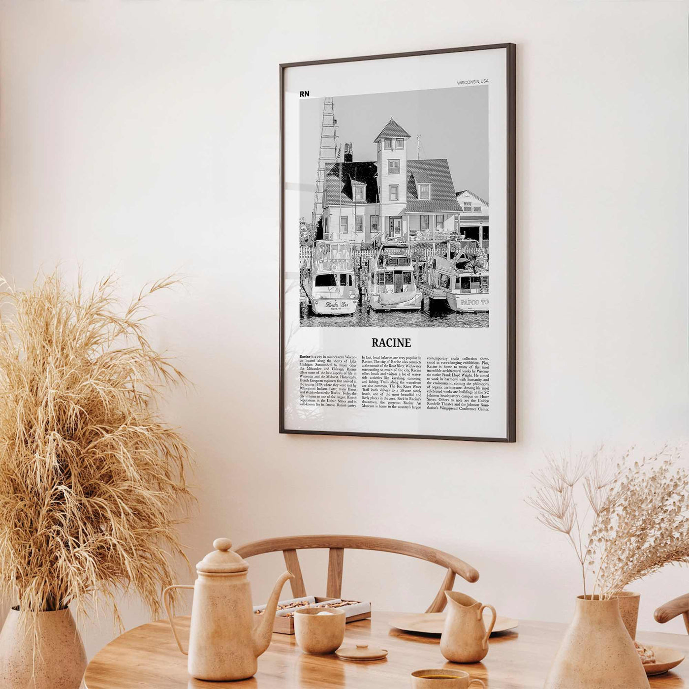 Racine Print Black and White, Racine Wall Art, Racine Poster, Racine Photo, Racine Map, Racine Wall Decor, Wisconsin, USA, United States