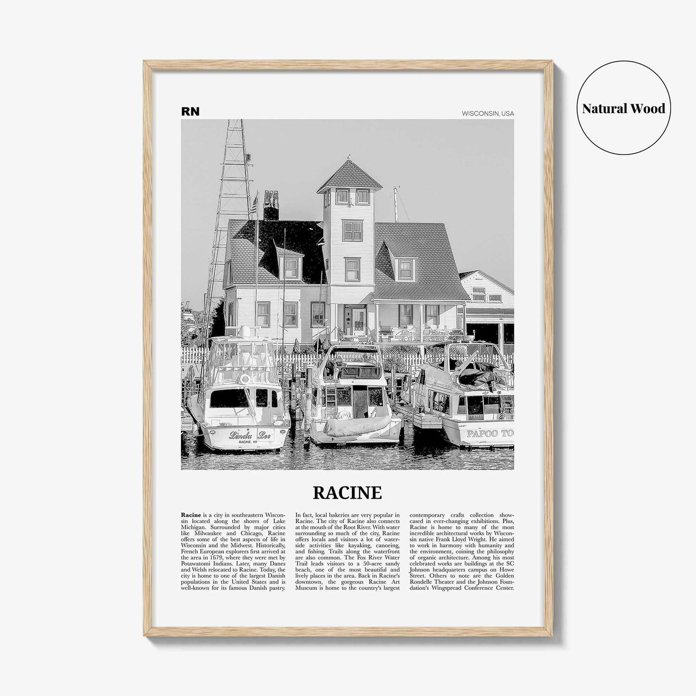 Racine Print Black and White, Racine Wall Art, Racine Poster, Racine Photo, Racine Map, Racine Wall Decor, Wisconsin, USA, United States
