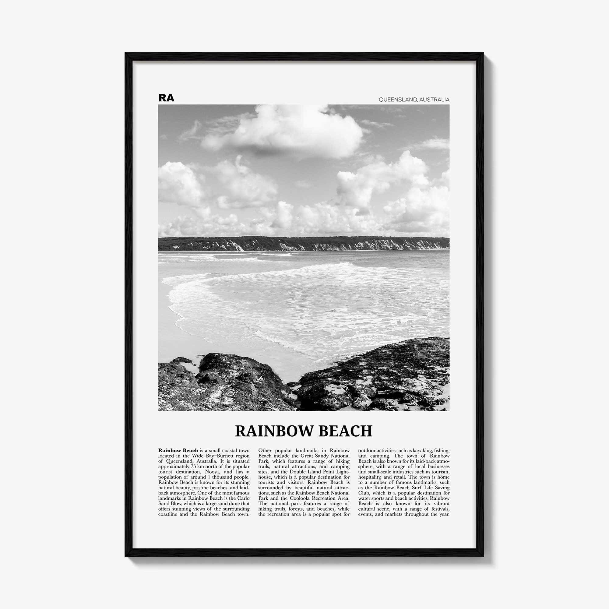 Rainbow Beach Print Black and White, Rainbow Beach Art, Rainbow Beach Poster, Rainbow Beach Photo, Rainbow Beach Décor, Rainbow Beach Map