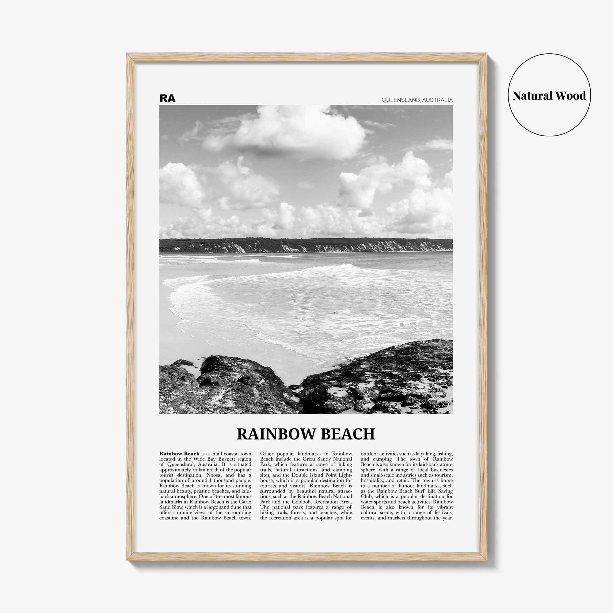 Rainbow Beach Print Black and White, Rainbow Beach Art, Rainbow Beach Poster, Rainbow Beach Photo, Rainbow Beach Décor, Rainbow Beach Map