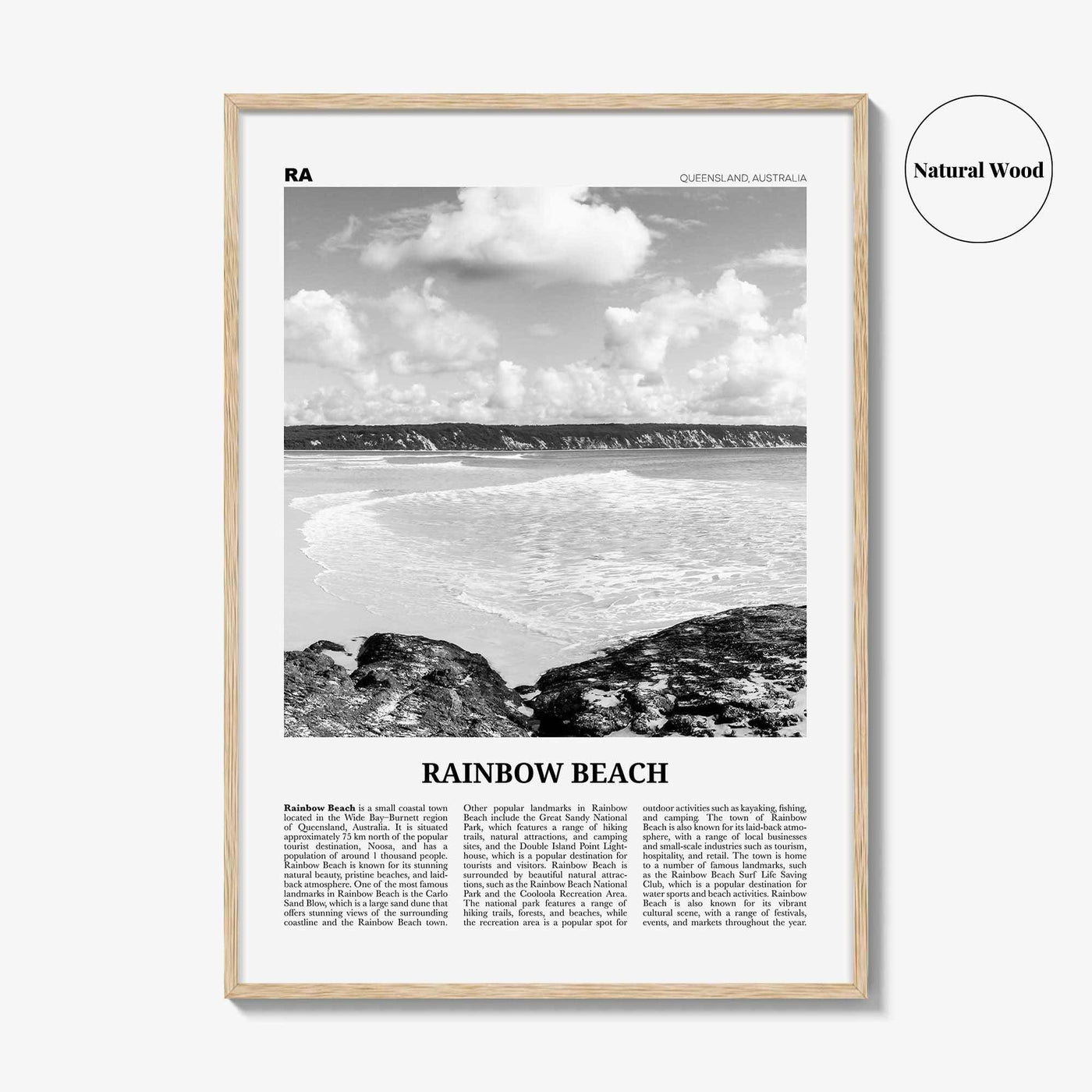 Rainbow Beach Print Black and White, Rainbow Beach Art, Rainbow Beach Poster, Rainbow Beach Photo, Rainbow Beach Décor, Rainbow Beach Map