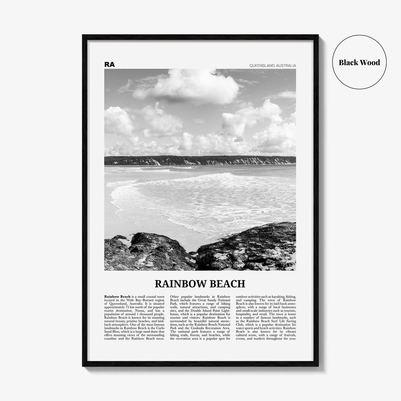 Rainbow Beach Print Black and White, Rainbow Beach Art, Rainbow Beach Poster, Rainbow Beach Photo, Rainbow Beach Décor, Rainbow Beach Map