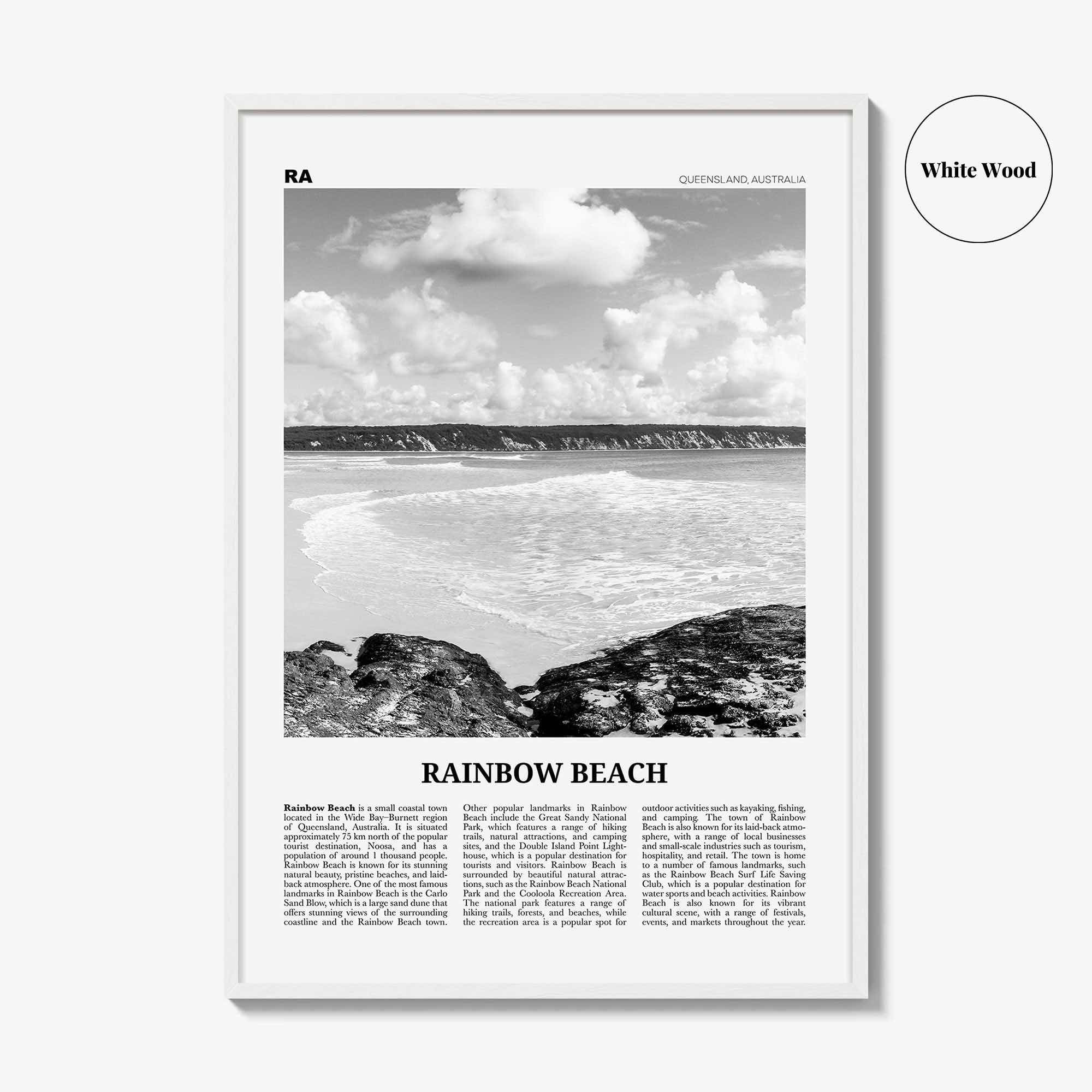 Rainbow Beach Print Black and White, Rainbow Beach Art, Rainbow Beach Poster, Rainbow Beach Photo, Rainbow Beach Décor, Rainbow Beach Map