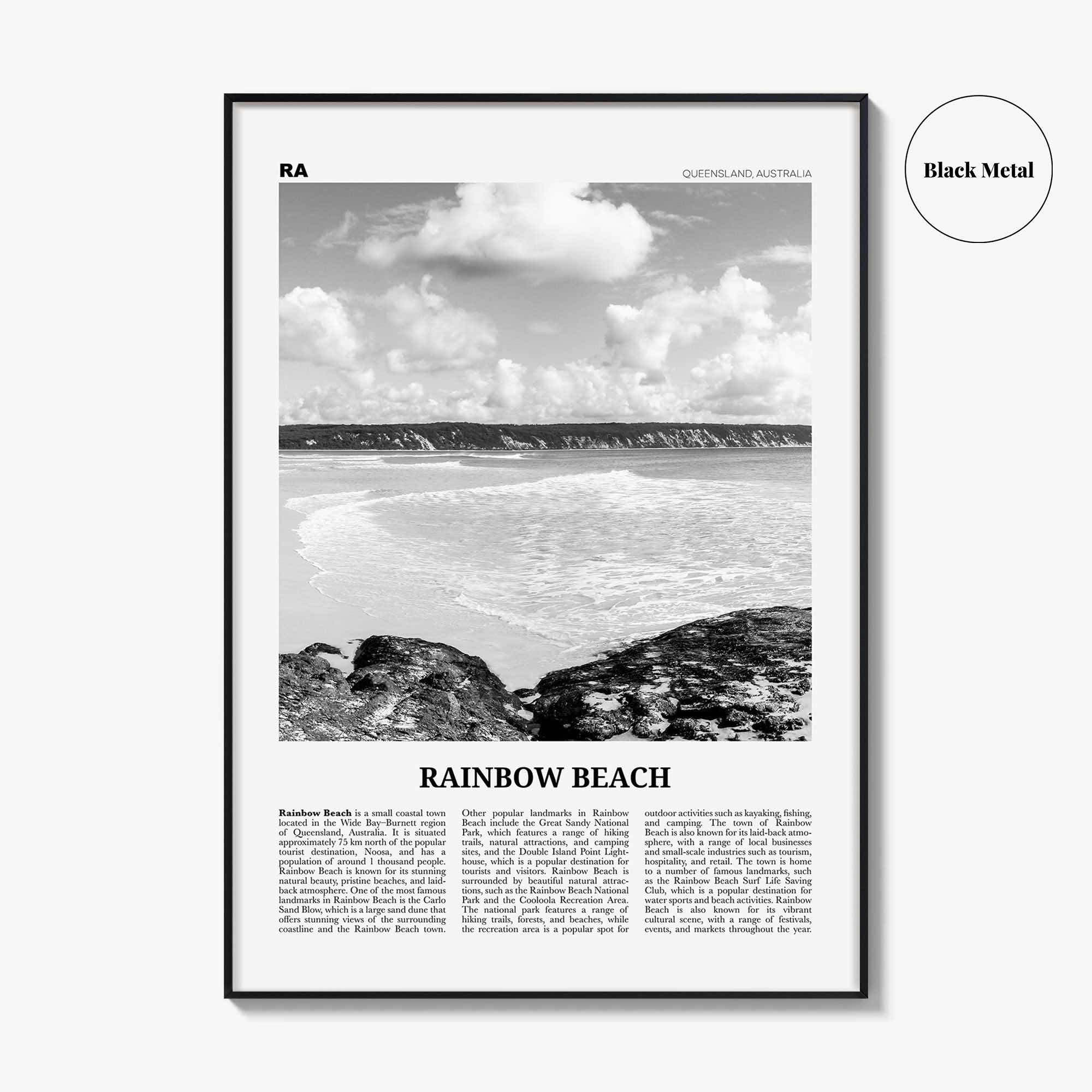 Rainbow Beach Print Black and White, Rainbow Beach Art, Rainbow Beach Poster, Rainbow Beach Photo, Rainbow Beach Décor, Rainbow Beach Map