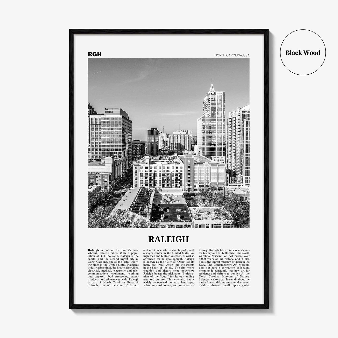 Raleigh Print Black and White No 1, Raleigh Wall Art, Raleigh Poster, Raleigh Photo, North Carolina, USA, United States, North America