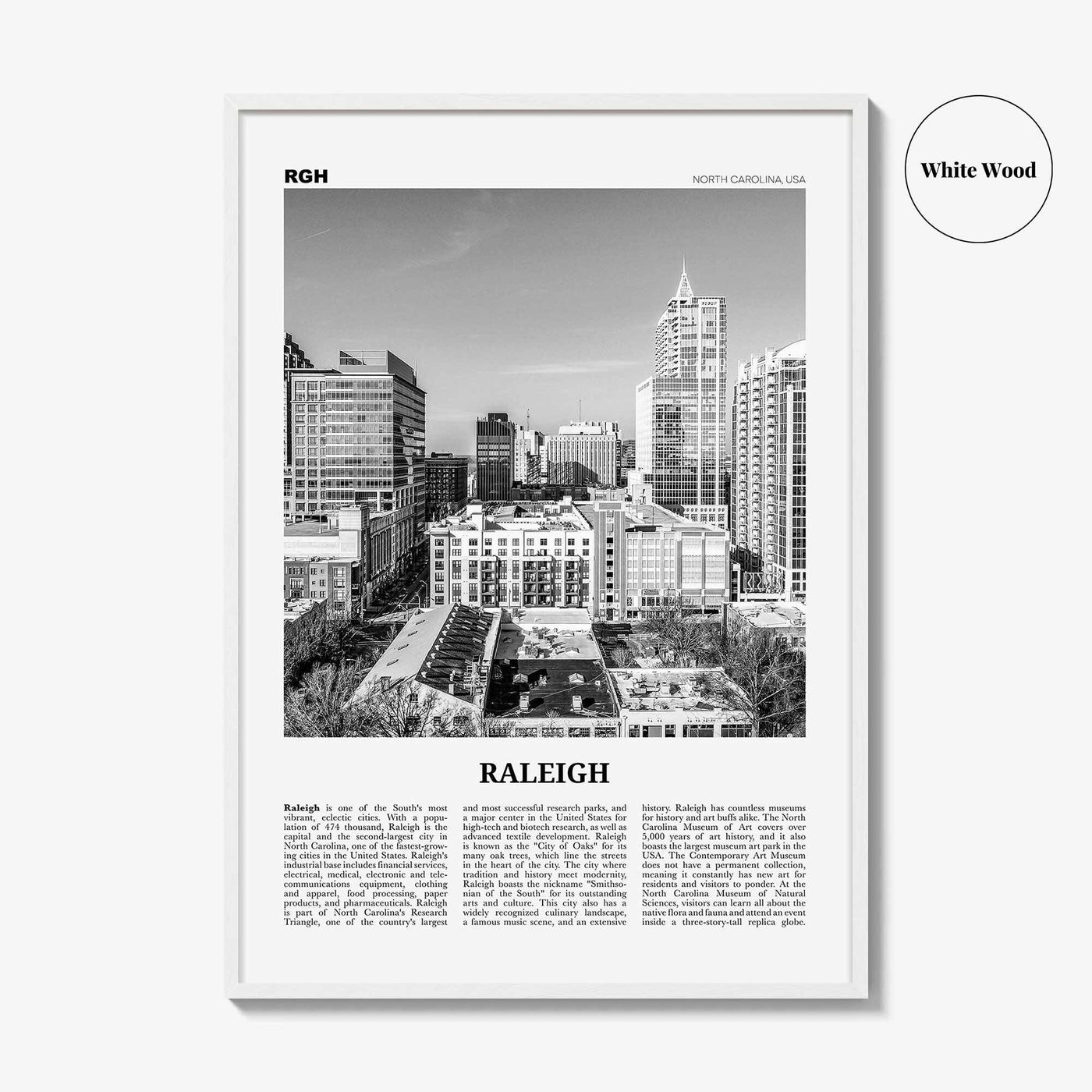 Raleigh Print Black and White No 1, Raleigh Wall Art, Raleigh Poster, Raleigh Photo, North Carolina, USA, United States, North America