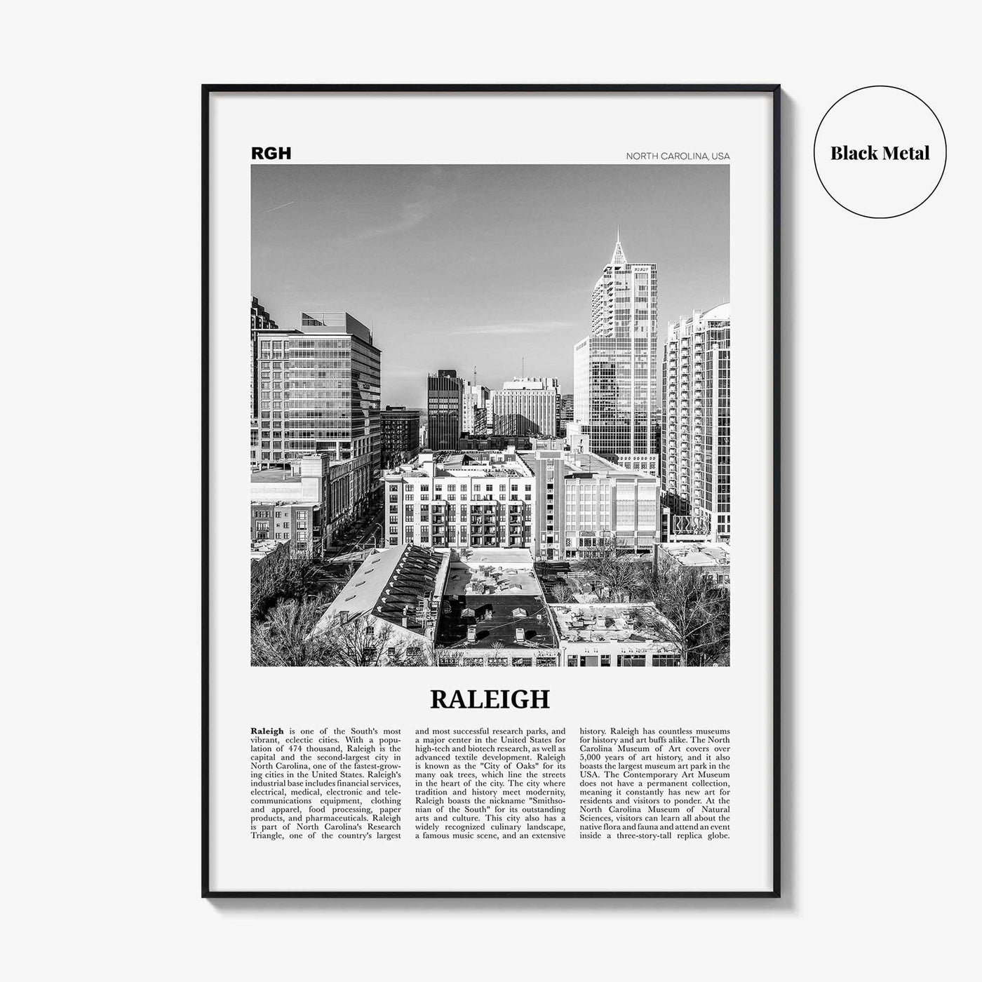Raleigh Print Black and White No 1, Raleigh Wall Art, Raleigh Poster, Raleigh Photo, North Carolina, USA, United States, North America