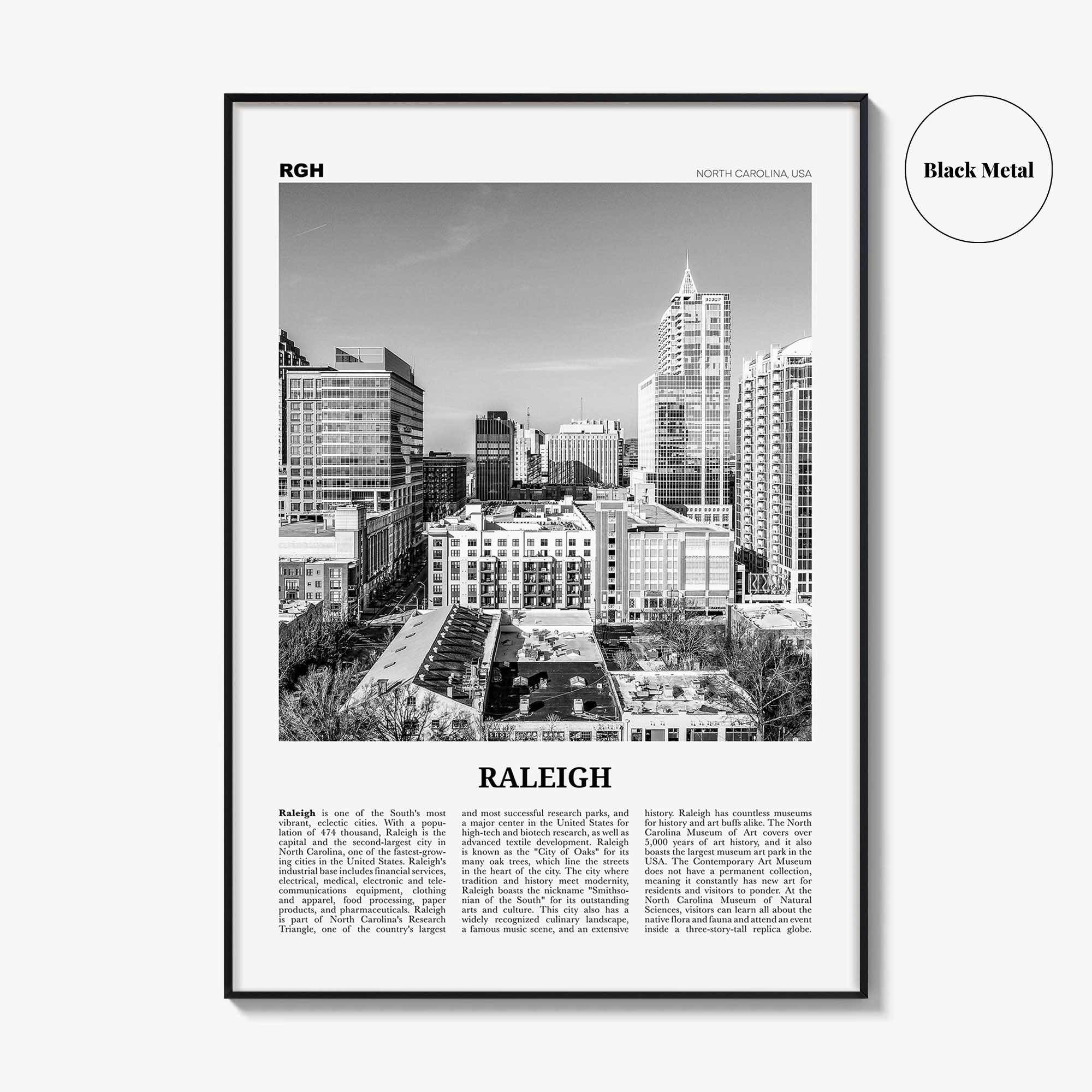 Raleigh Print Black and White No 1, Raleigh Wall Art, Raleigh Poster, Raleigh Photo, North Carolina, USA, United States, North America