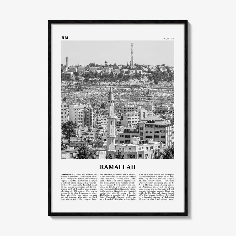 Ramallah Print Black and White, Ramallah Wall Art, Ramallah Poster, Ramallah Photo, Ramallah Wall Décor, Ramallah Map, Palestine