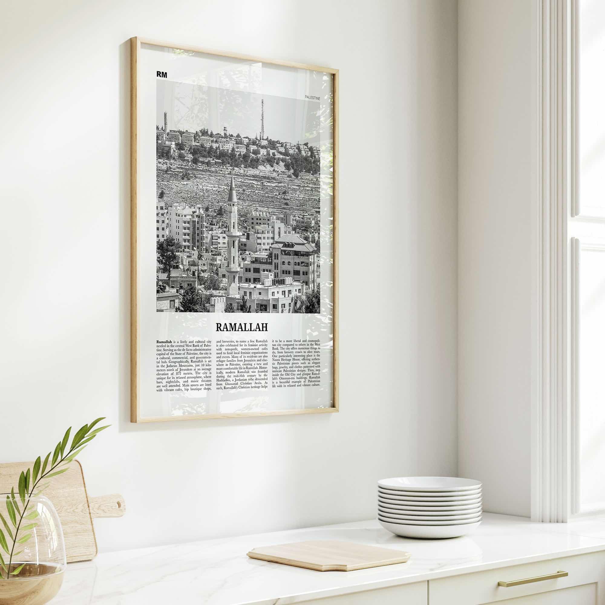 Ramallah Print Black and White, Ramallah Wall Art, Ramallah Poster, Ramallah Photo, Ramallah Wall Décor, Ramallah Map, Palestine