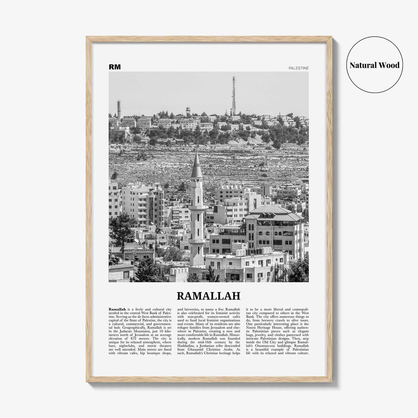 Ramallah Print Black and White, Ramallah Wall Art, Ramallah Poster, Ramallah Photo, Ramallah Wall Décor, Ramallah Map, Palestine