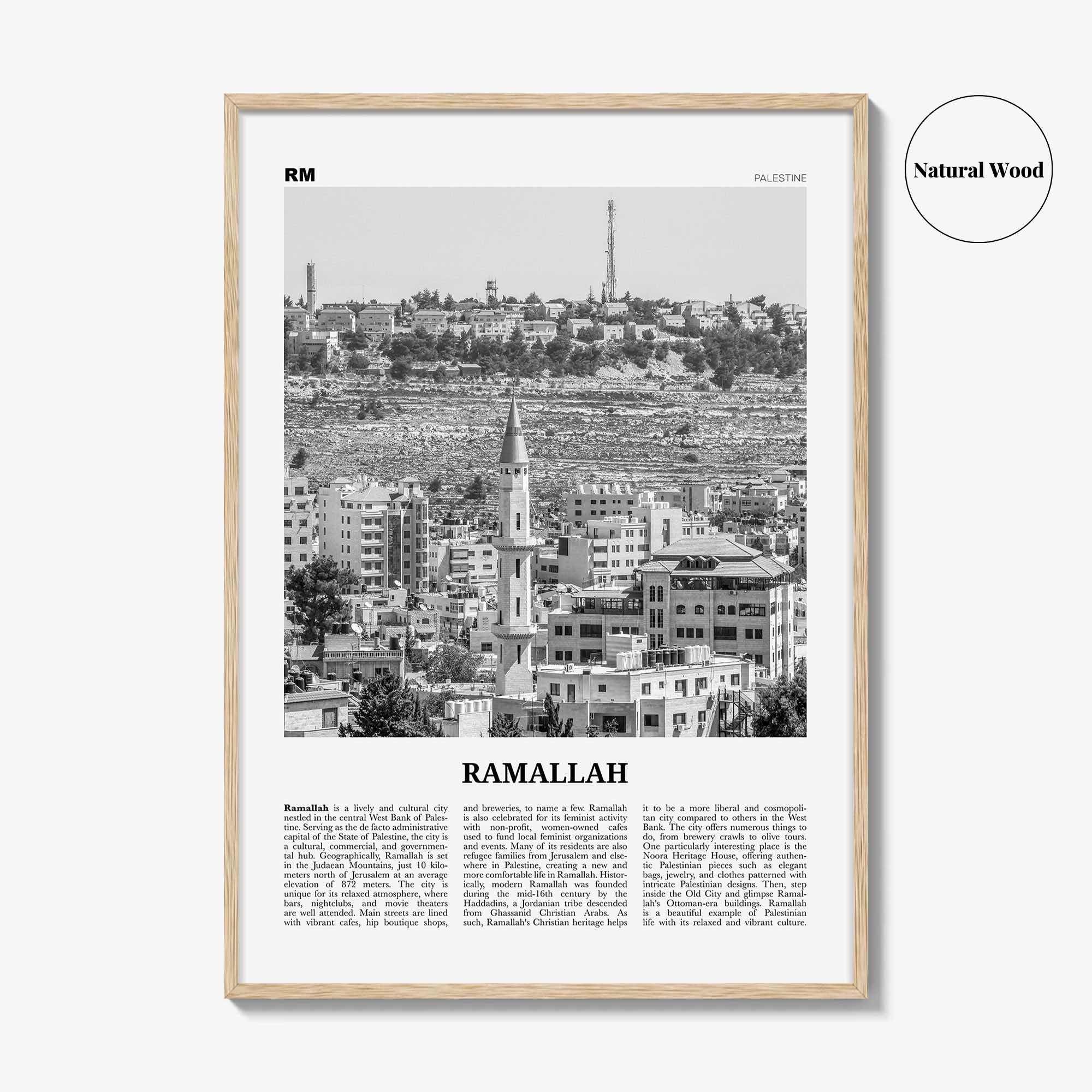 Ramallah Print Black and White, Ramallah Wall Art, Ramallah Poster, Ramallah Photo, Ramallah Wall Décor, Ramallah Map, Palestine