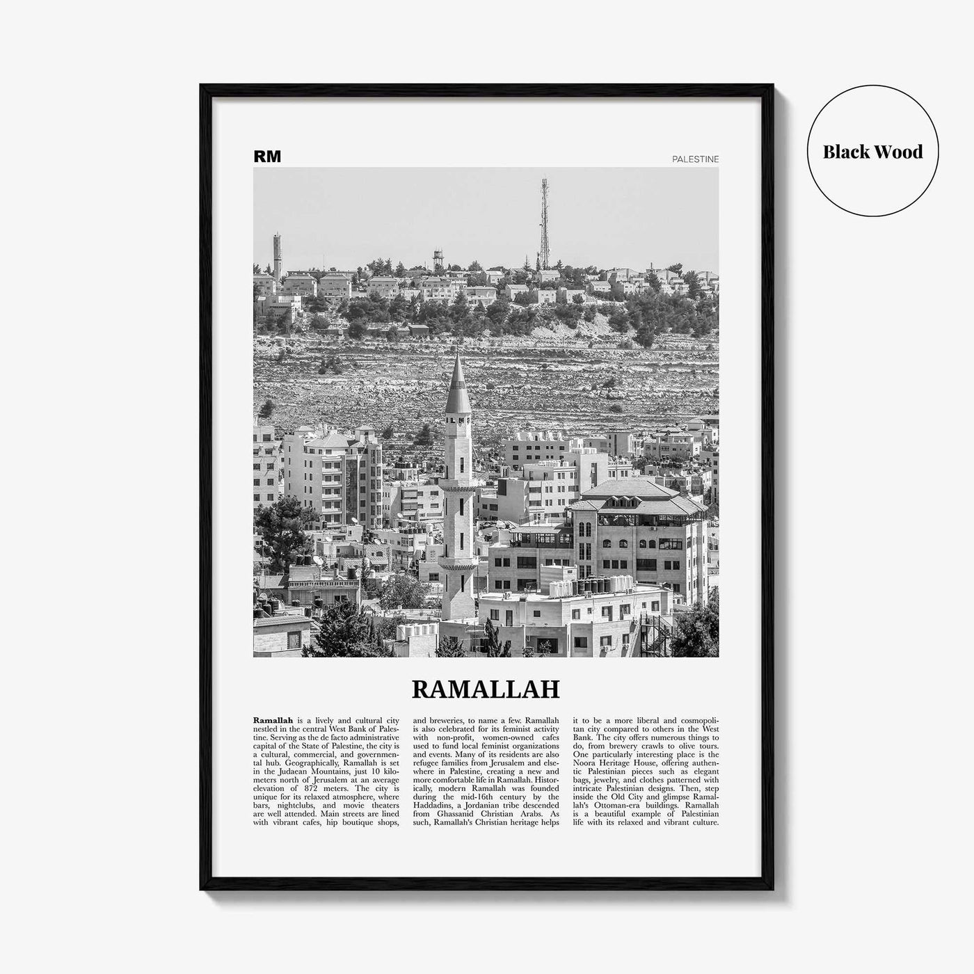 Ramallah Print Black and White, Ramallah Wall Art, Ramallah Poster, Ramallah Photo, Ramallah Wall Décor, Ramallah Map, Palestine