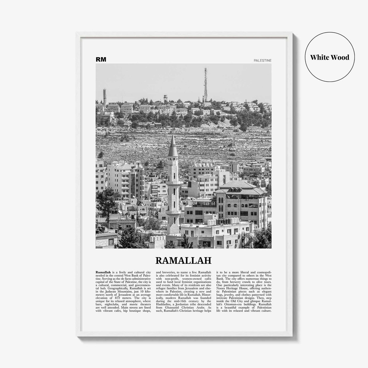 Ramallah Print Black and White, Ramallah Wall Art, Ramallah Poster, Ramallah Photo, Ramallah Wall Décor, Ramallah Map, Palestine