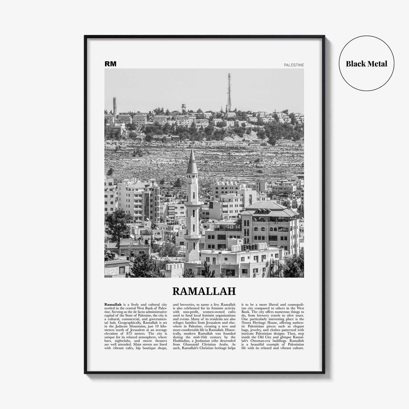 Ramallah Print Black and White, Ramallah Wall Art, Ramallah Poster, Ramallah Photo, Ramallah Wall Décor, Ramallah Map, Palestine