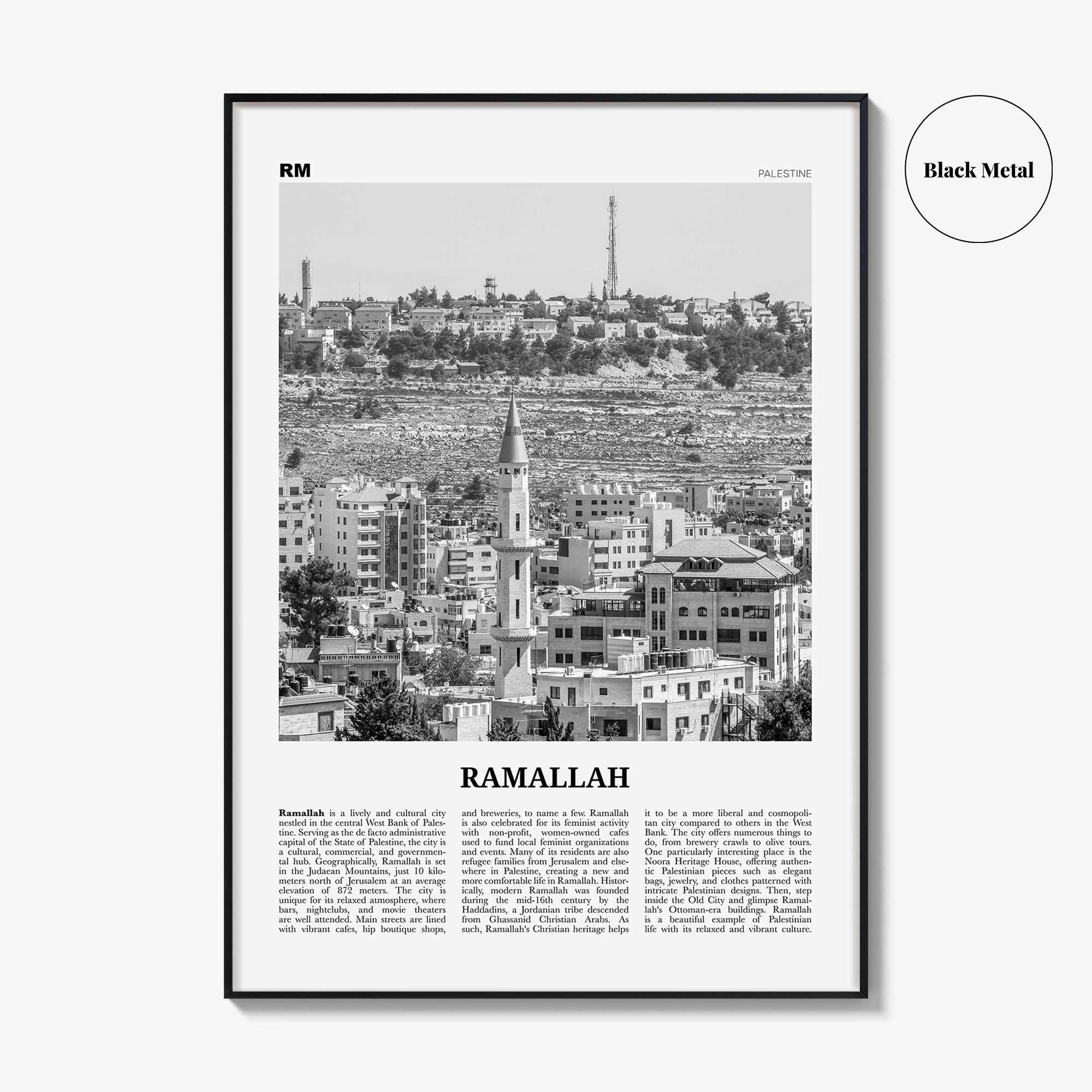 Ramallah Print Black and White, Ramallah Wall Art, Ramallah Poster, Ramallah Photo, Ramallah Wall Décor, Ramallah Map, Palestine