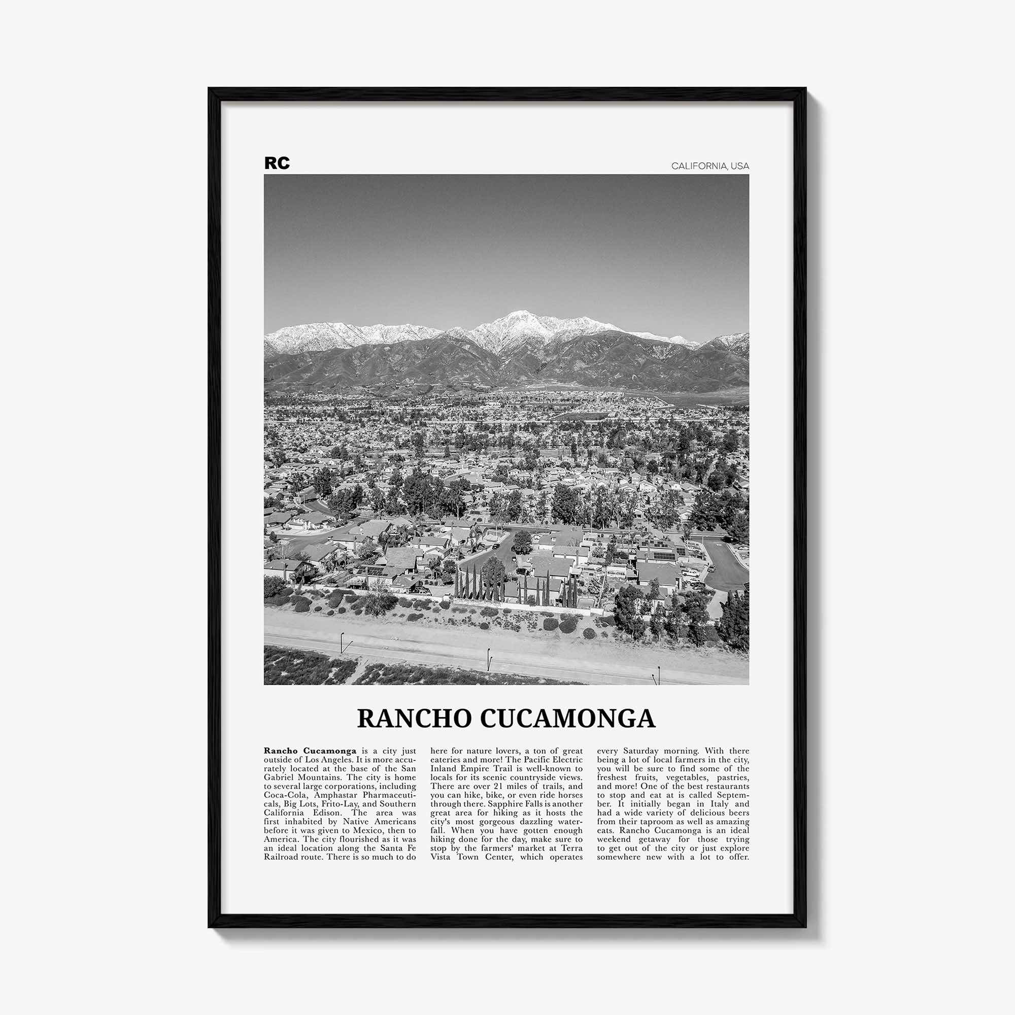 Rancho Cucamonga Print Black and White, Rancho Cucamonga Wall Art, Rancho Cucamonga Poster, Rancho Cucamonga Photo, California, USA