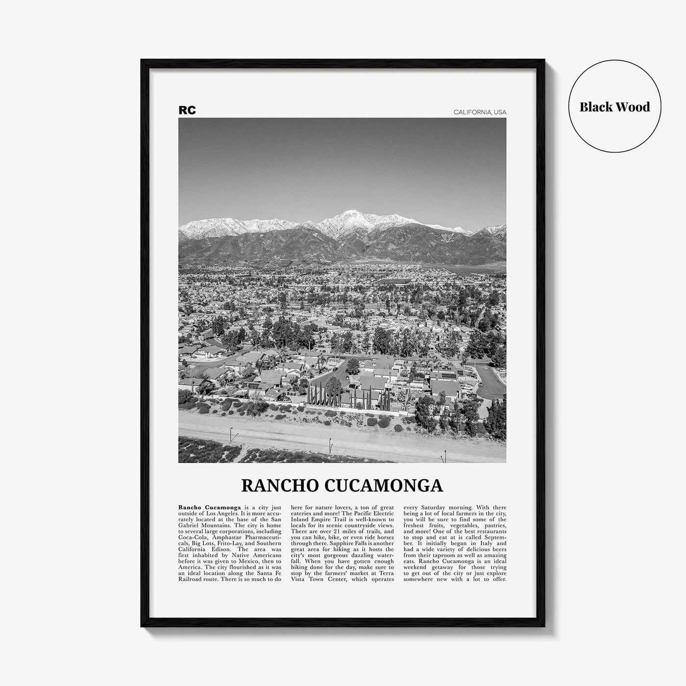 Rancho Cucamonga Print Black and White, Rancho Cucamonga Wall Art, Rancho Cucamonga Poster, Rancho Cucamonga Photo, California, USA