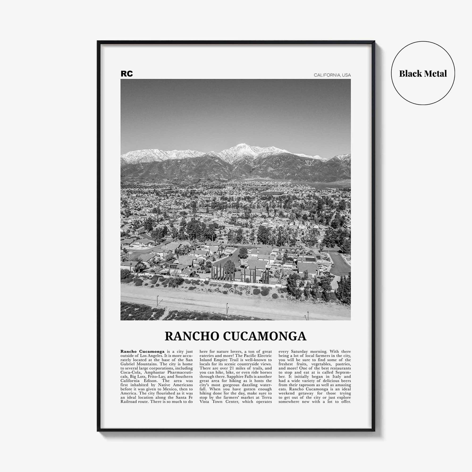 Rancho Cucamonga Print Black and White, Rancho Cucamonga Wall Art, Rancho Cucamonga Poster, Rancho Cucamonga Photo, California, USA