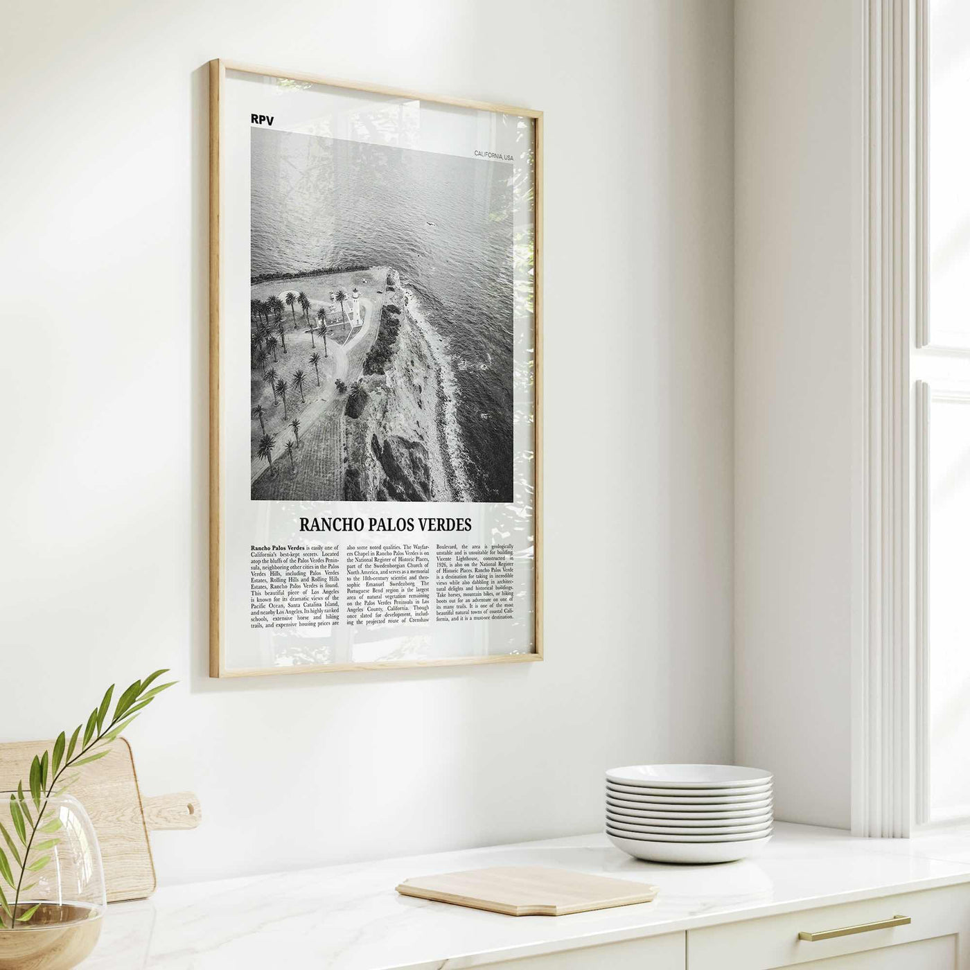 Rancho Palos Verdes Print Black and White, Rancho Palos Verdes Wall Art, Rancho Palos Verdes Poster, Rancho Palos Verdes, California, USA