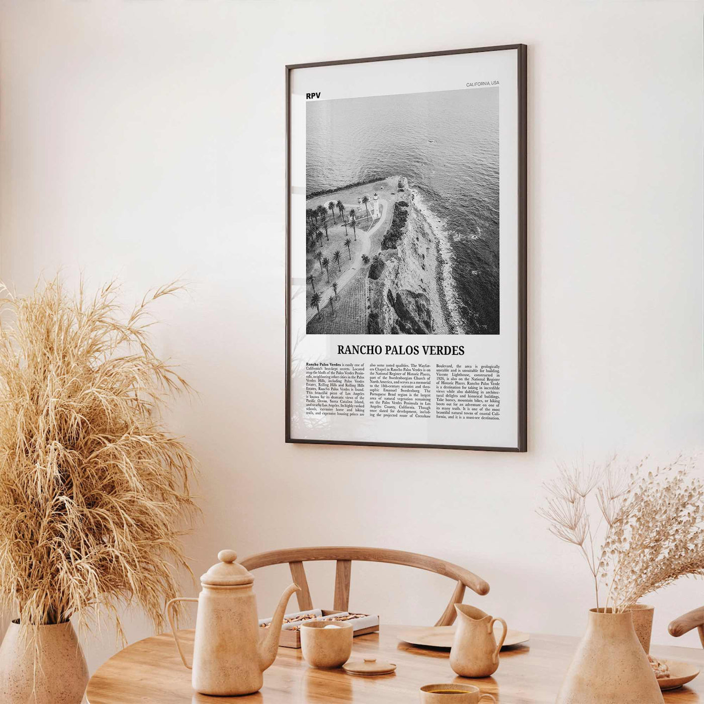 Rancho Palos Verdes Print Black and White, Rancho Palos Verdes Wall Art, Rancho Palos Verdes Poster, Rancho Palos Verdes, California, USA