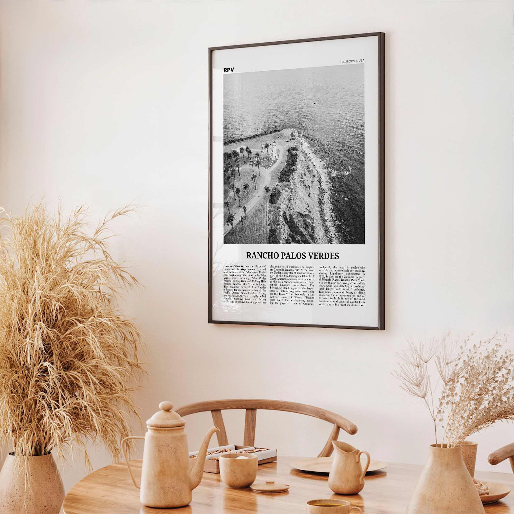 Rancho Palos Verdes Print Black and White, Rancho Palos Verdes Wall Art, Rancho Palos Verdes Poster, Rancho Palos Verdes, California, USA