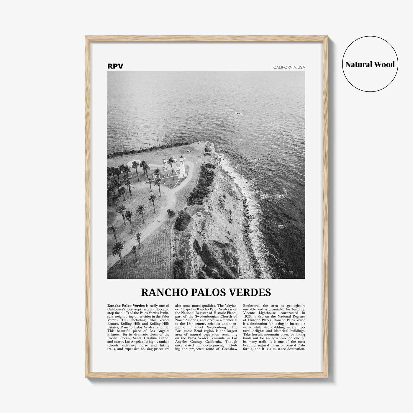 Rancho Palos Verdes Print Black and White, Rancho Palos Verdes Wall Art, Rancho Palos Verdes Poster, Rancho Palos Verdes, California, USA