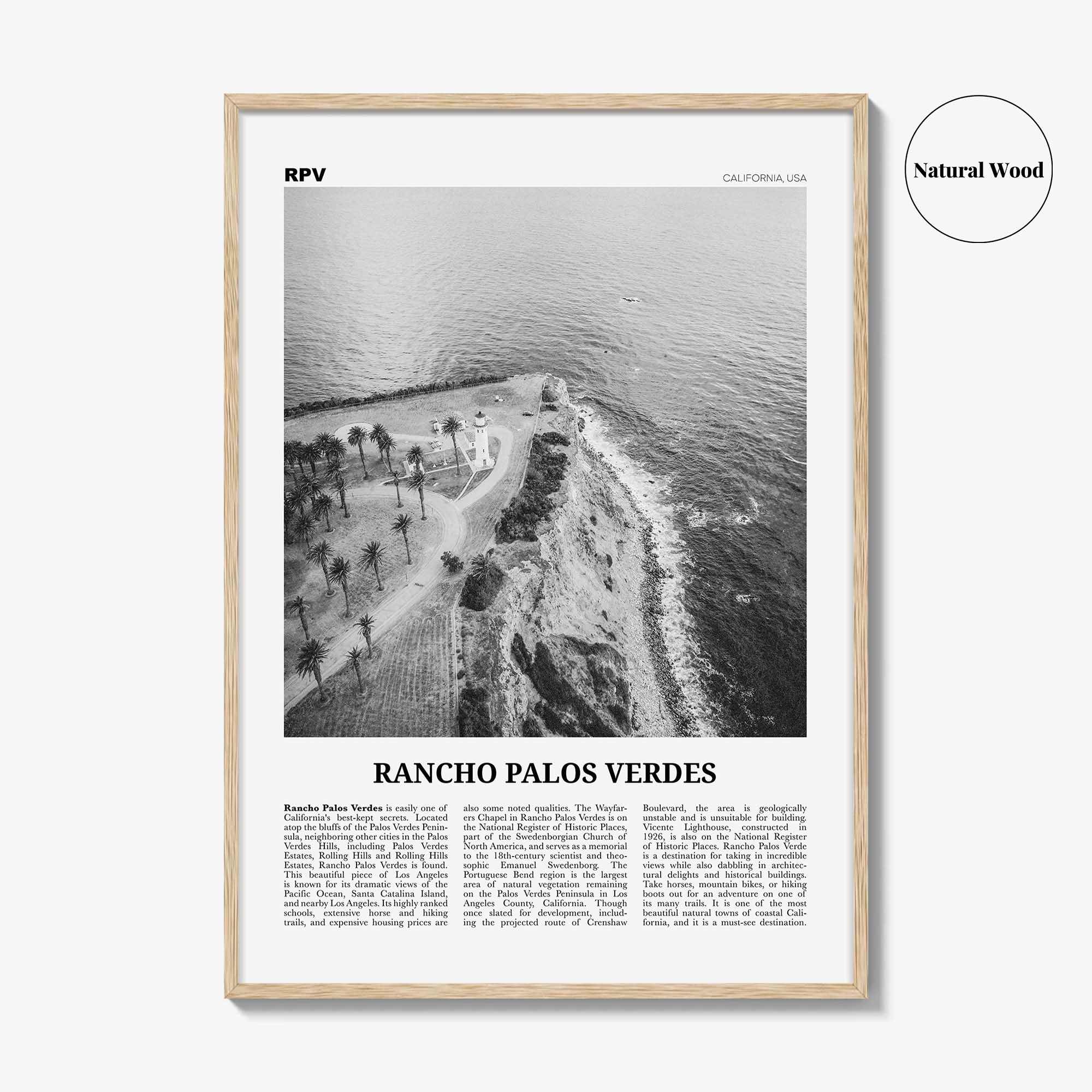 Rancho Palos Verdes Print Black and White, Rancho Palos Verdes Wall Art, Rancho Palos Verdes Poster, Rancho Palos Verdes, California, USA