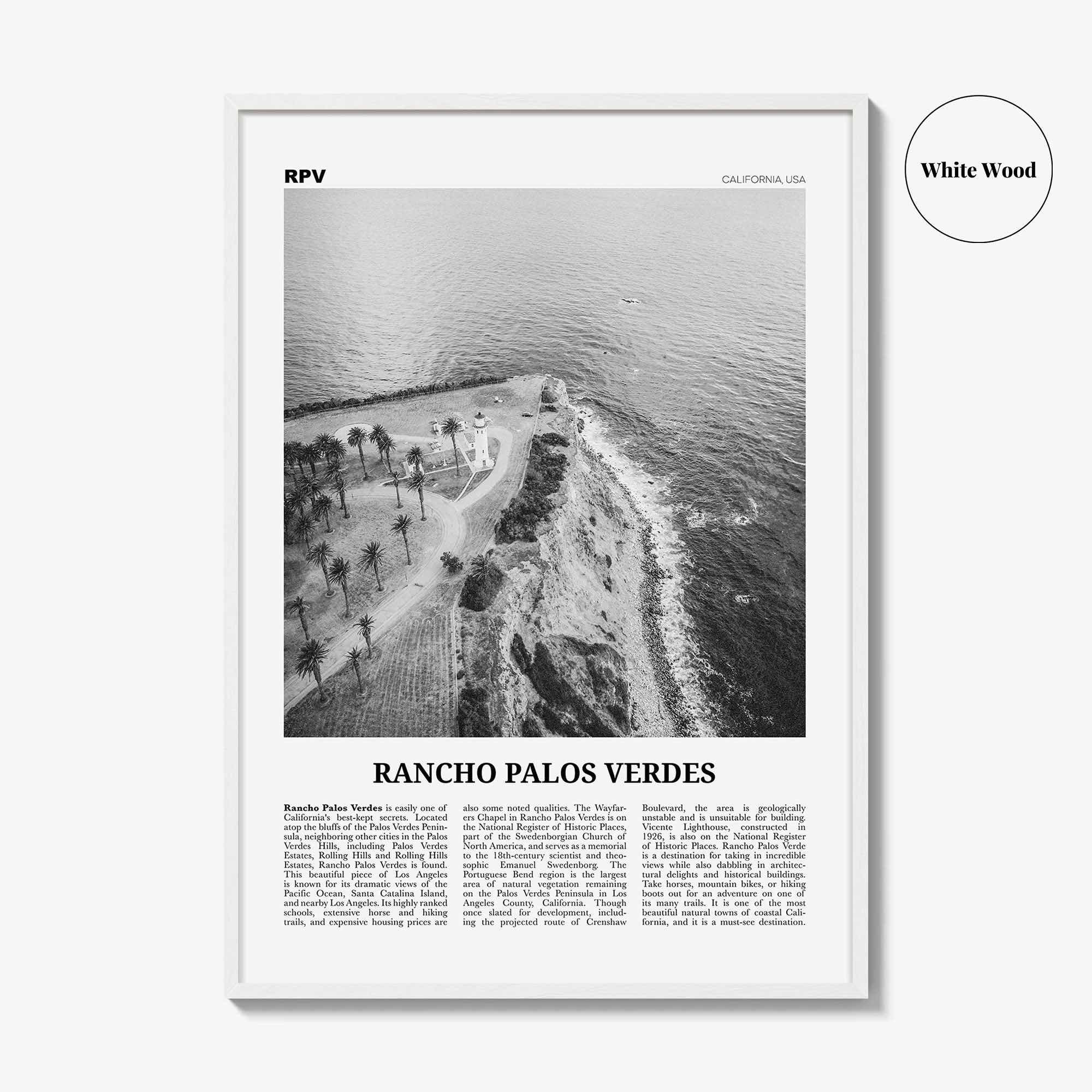 Rancho Palos Verdes Print Black and White, Rancho Palos Verdes Wall Art, Rancho Palos Verdes Poster, Rancho Palos Verdes, California, USA