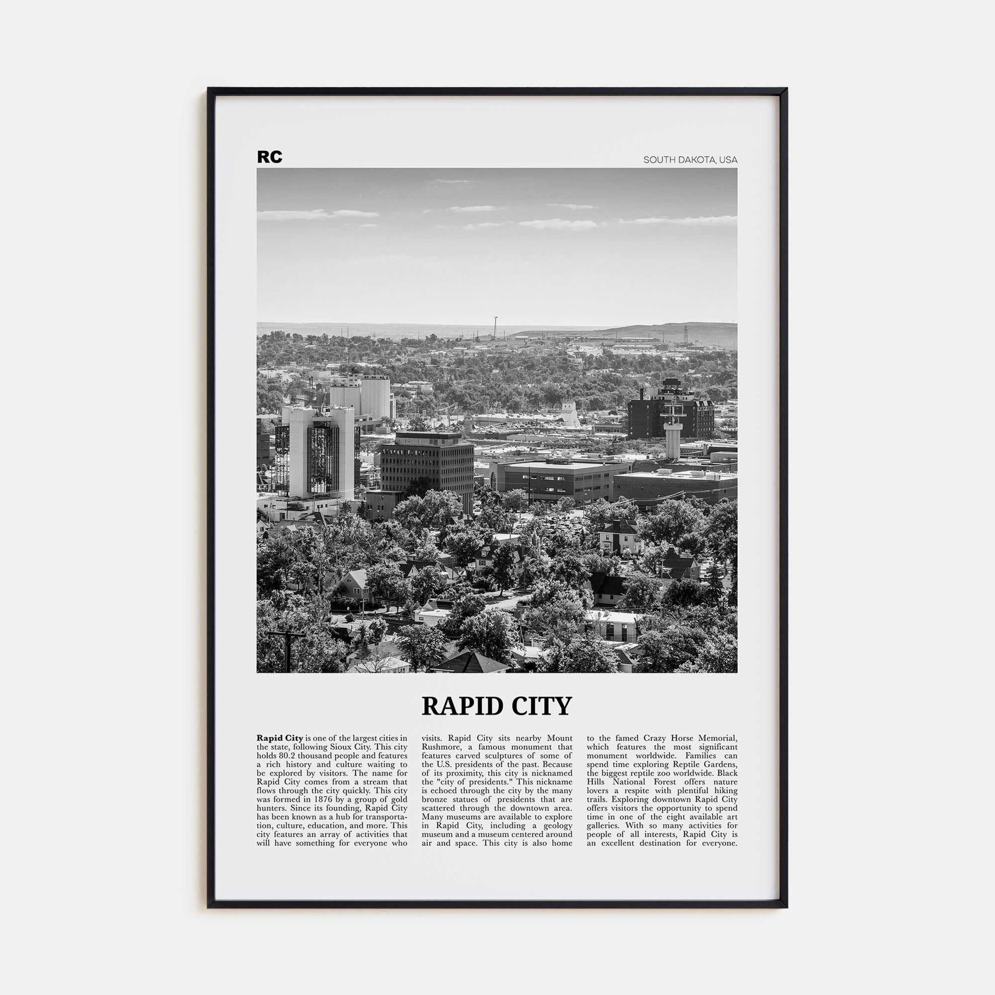 Rapid City Travel B&W Poster