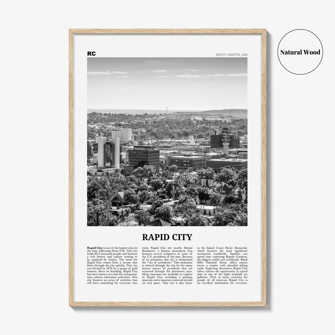 Rapid City Print Black and White, Rapid City Wall Art, Rapid City Poster, Rapid City Photo, Rapid City Wall Décor, South Dakota, USA
