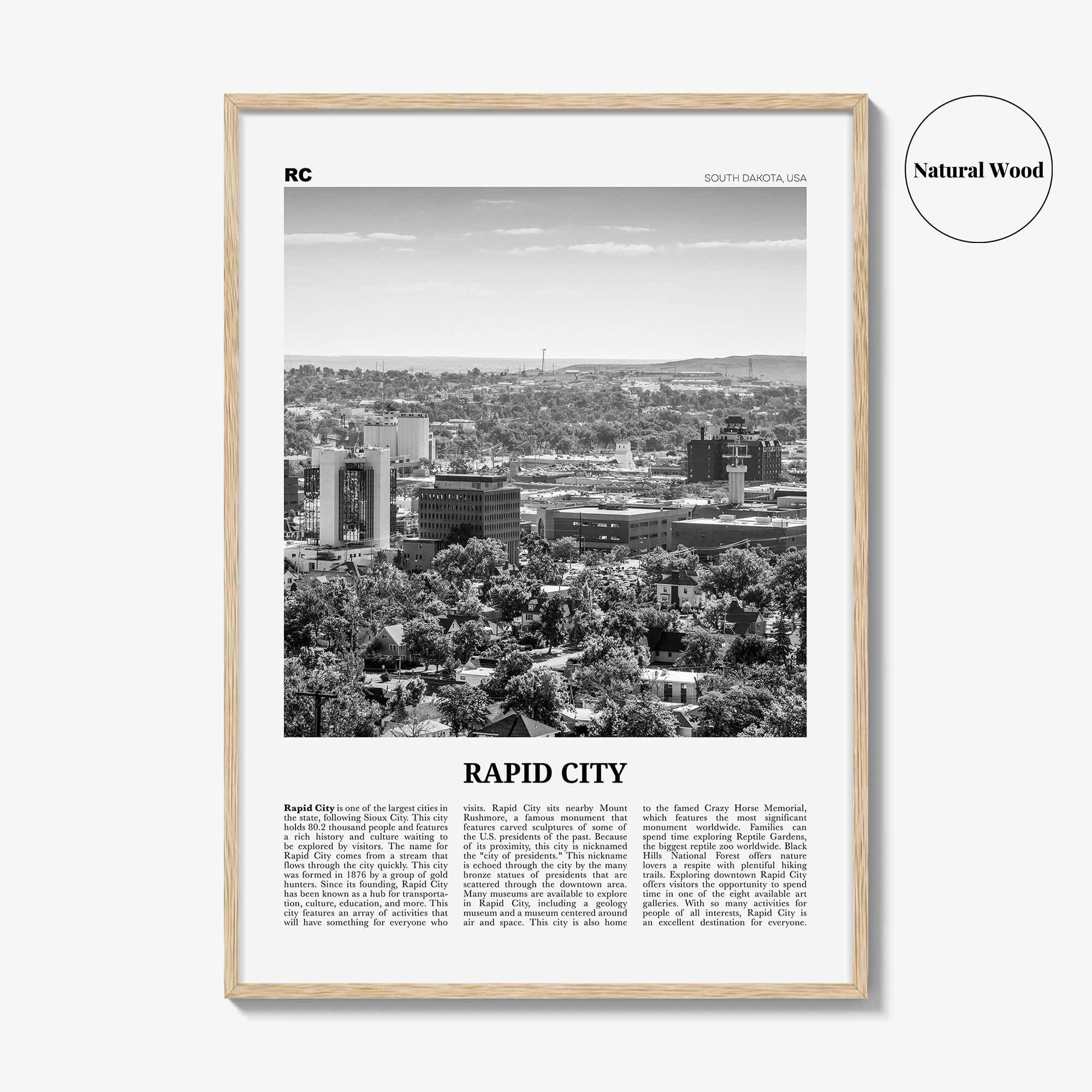 Rapid City Print Black and White, Rapid City Wall Art, Rapid City Poster, Rapid City Photo, Rapid City Wall Décor, South Dakota, USA