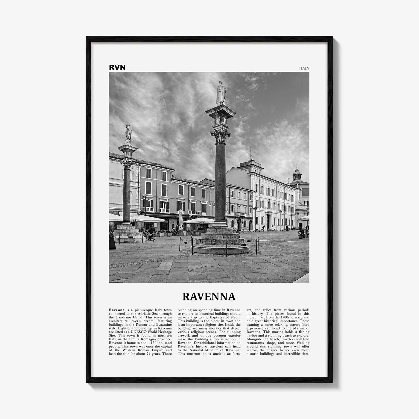 Ravenna Print Black and White, Ravenna Wall Art, Ravenna Poster, Ravenna Photo, Ravenna Wall Décor, Ravenna Map, Italy