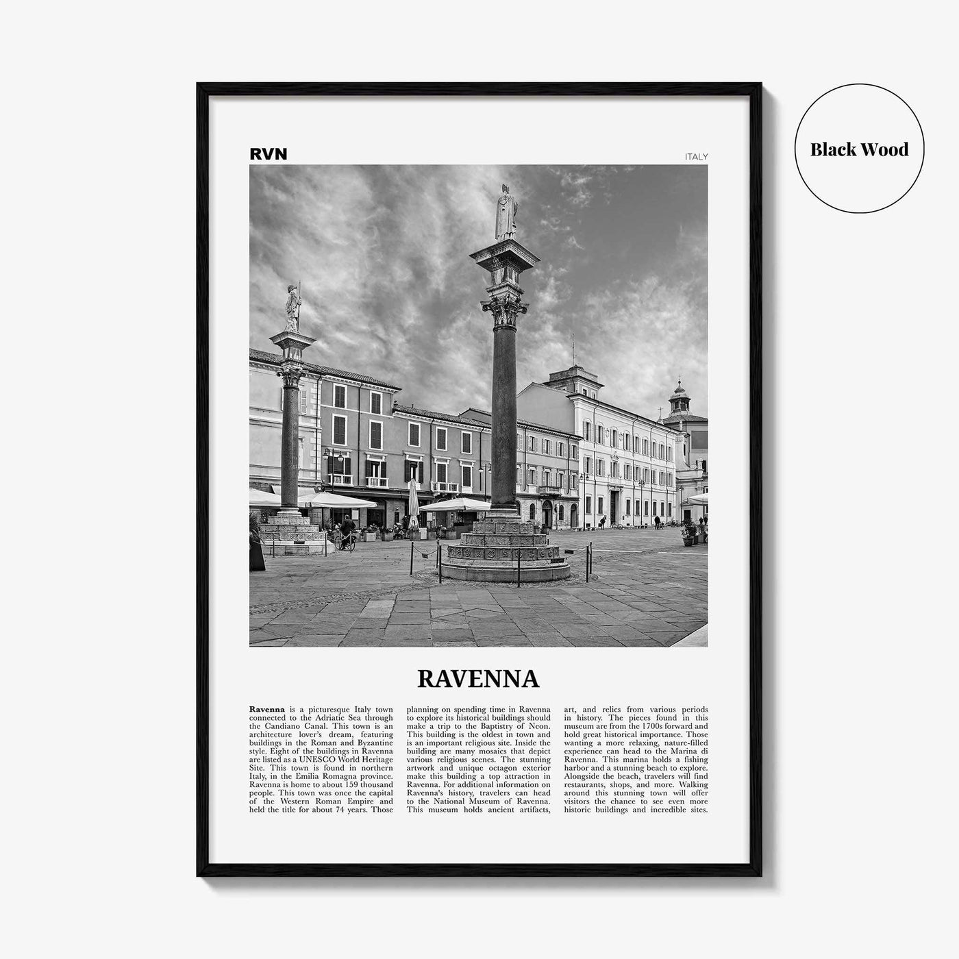 Ravenna Print Black and White, Ravenna Wall Art, Ravenna Poster, Ravenna Photo, Ravenna Wall Décor, Ravenna Map, Italy