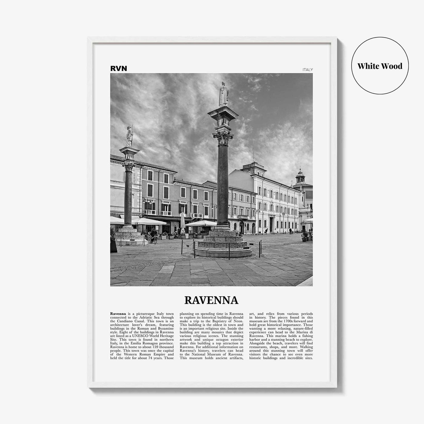 Ravenna Print Black and White, Ravenna Wall Art, Ravenna Poster, Ravenna Photo, Ravenna Wall Décor, Ravenna Map, Italy