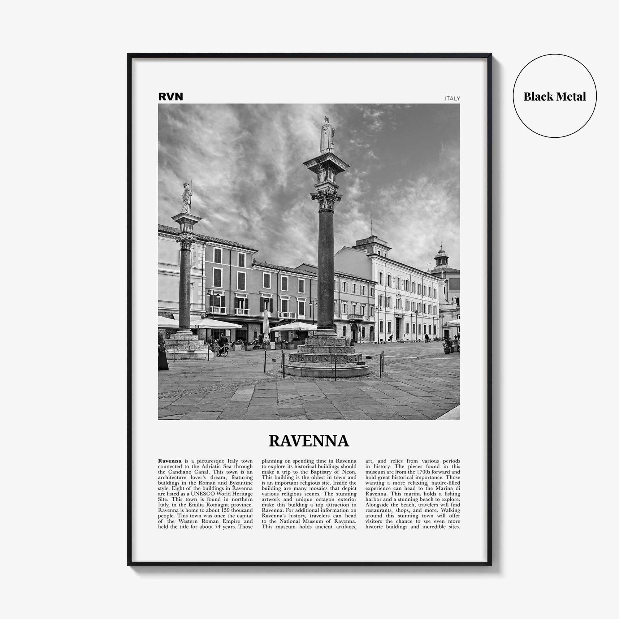 Ravenna Print Black and White, Ravenna Wall Art, Ravenna Poster, Ravenna Photo, Ravenna Wall Décor, Ravenna Map, Italy