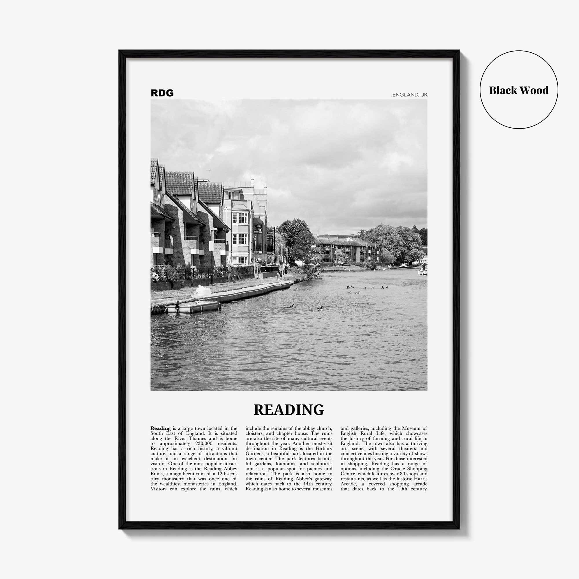 Reading Print Black and White England, Reading Wall Art, Reading Poster, Reading Photo, Reading Map, Reading Wall Decor, England, UK