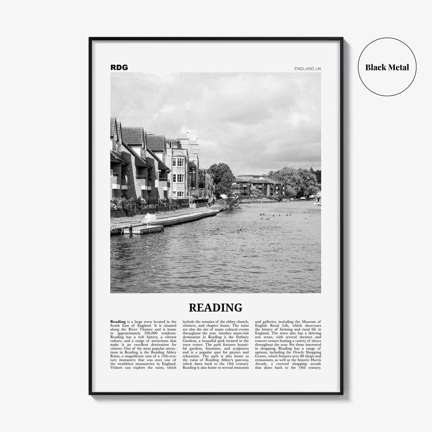 Reading Print Black and White England, Reading Wall Art, Reading Poster, Reading Photo, Reading Map, Reading Wall Decor, England, UK