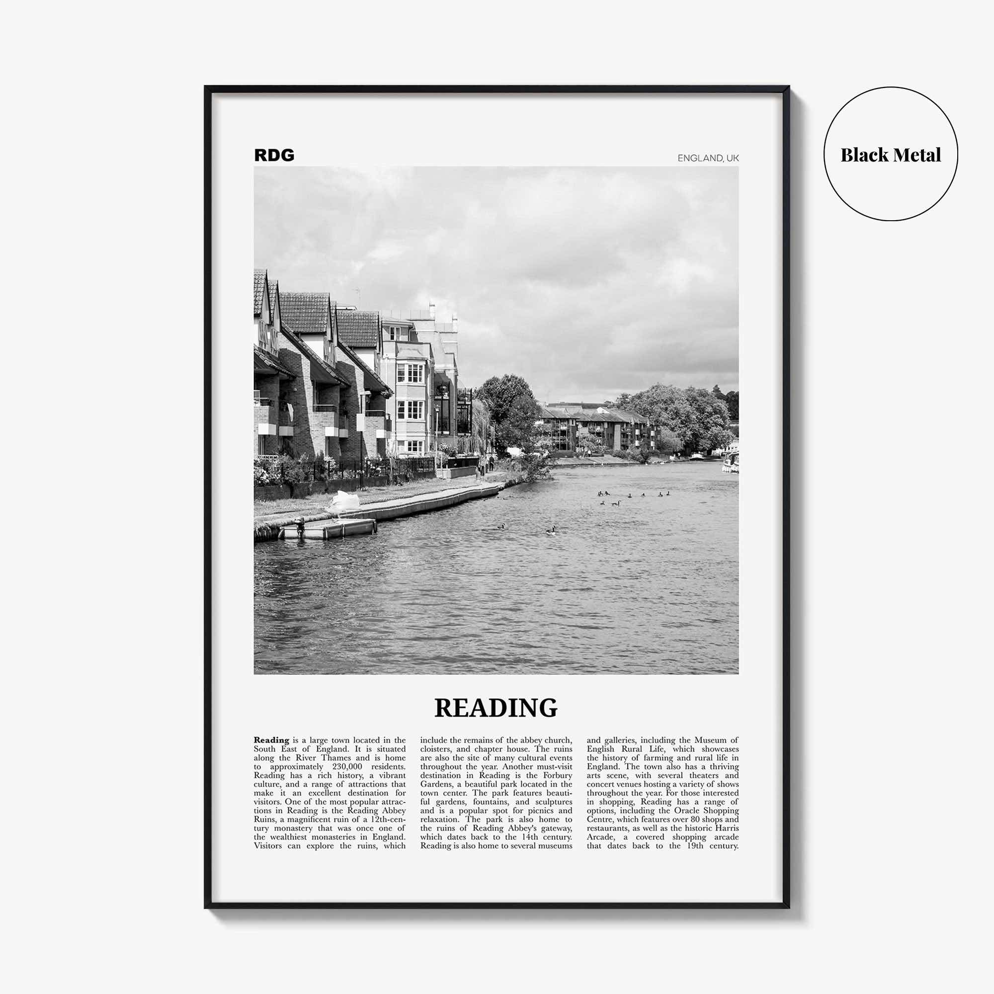 Reading Print Black and White England, Reading Wall Art, Reading Poster, Reading Photo, Reading Map, Reading Wall Decor, England, UK