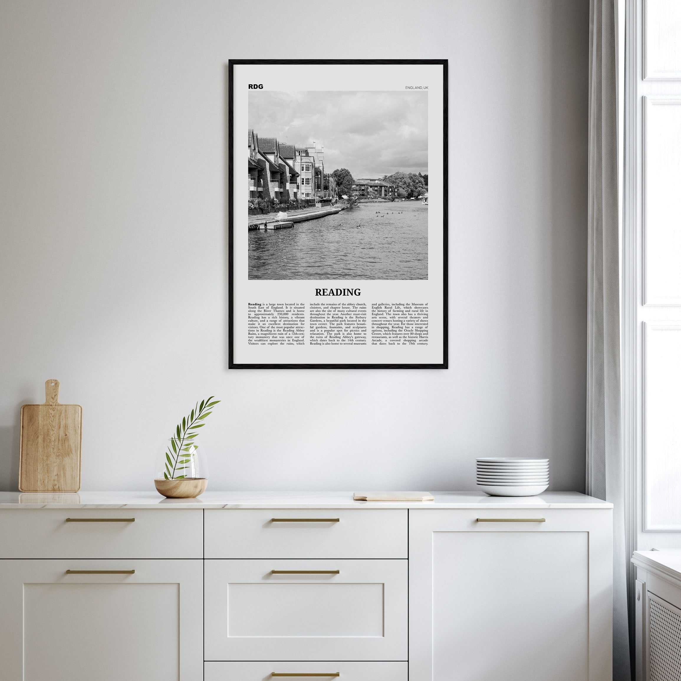 Reading, England Travel B&W Poster
