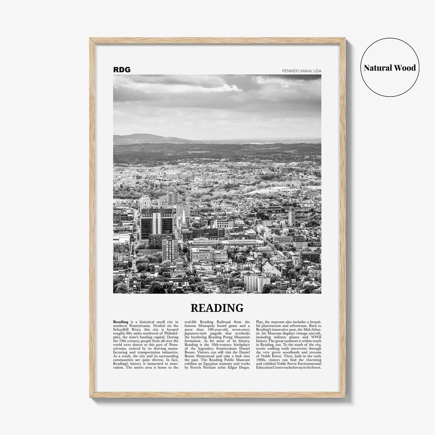 Reading Print Black and White Pennsylvania, Reading Wall Art, Reading Poster, Reading Photo, Reading Map, Reading Wall Decor, USA