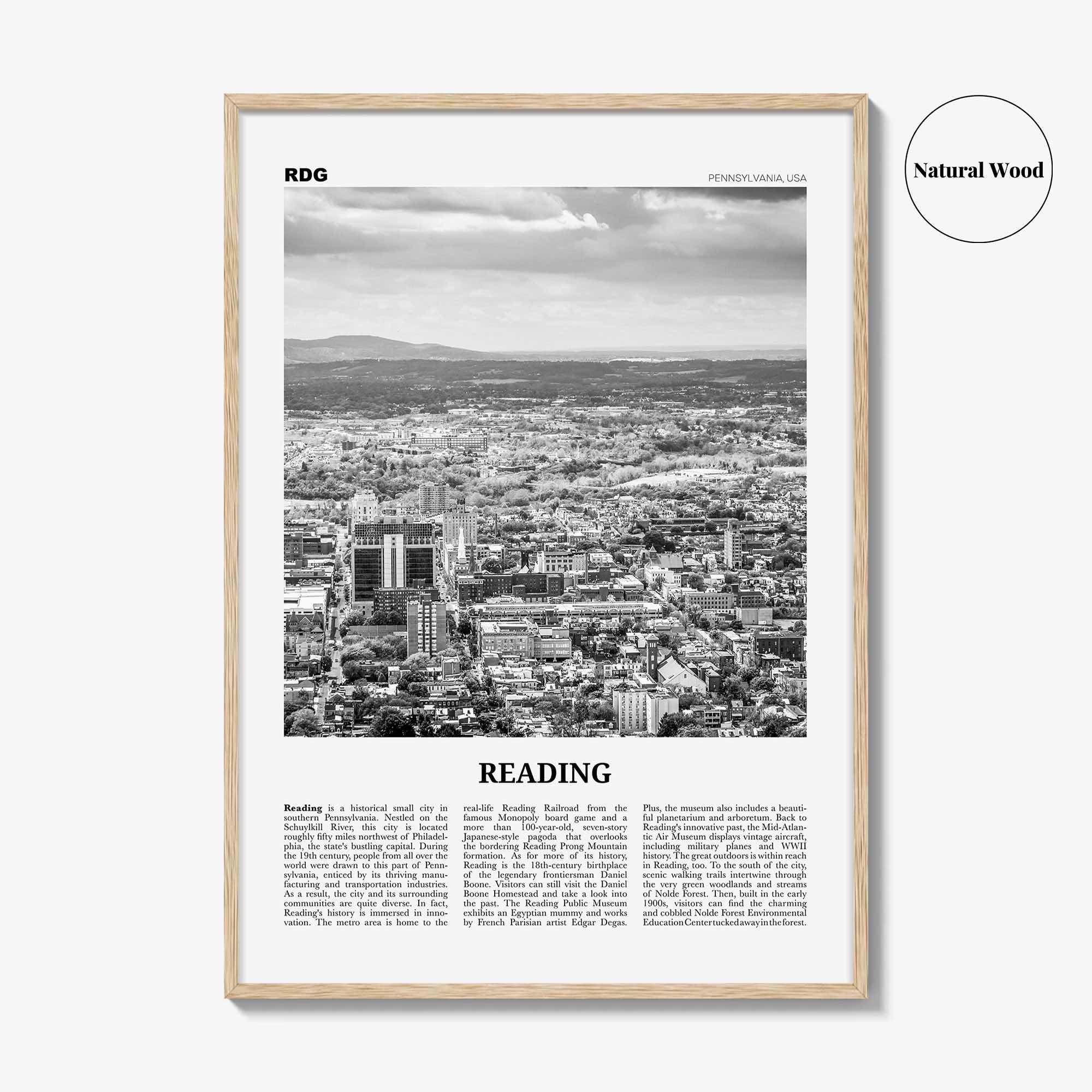 Reading Print Black and White Pennsylvania, Reading Wall Art, Reading Poster, Reading Photo, Reading Map, Reading Wall Decor, USA