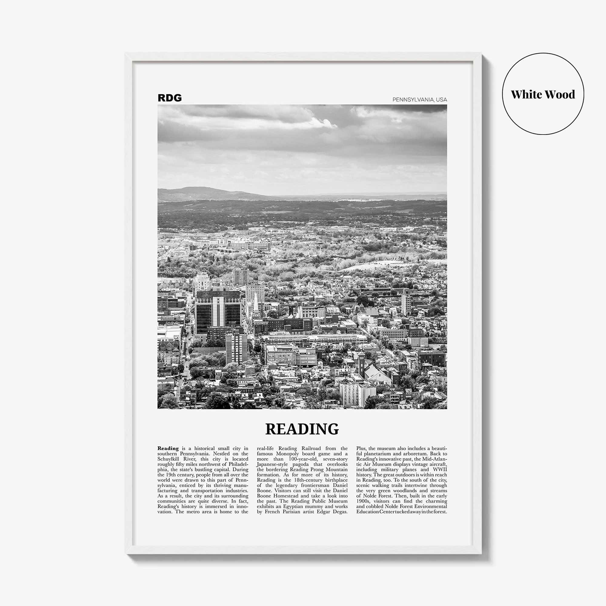 Reading Print Black and White Pennsylvania, Reading Wall Art, Reading Poster, Reading Photo, Reading Map, Reading Wall Decor, USA