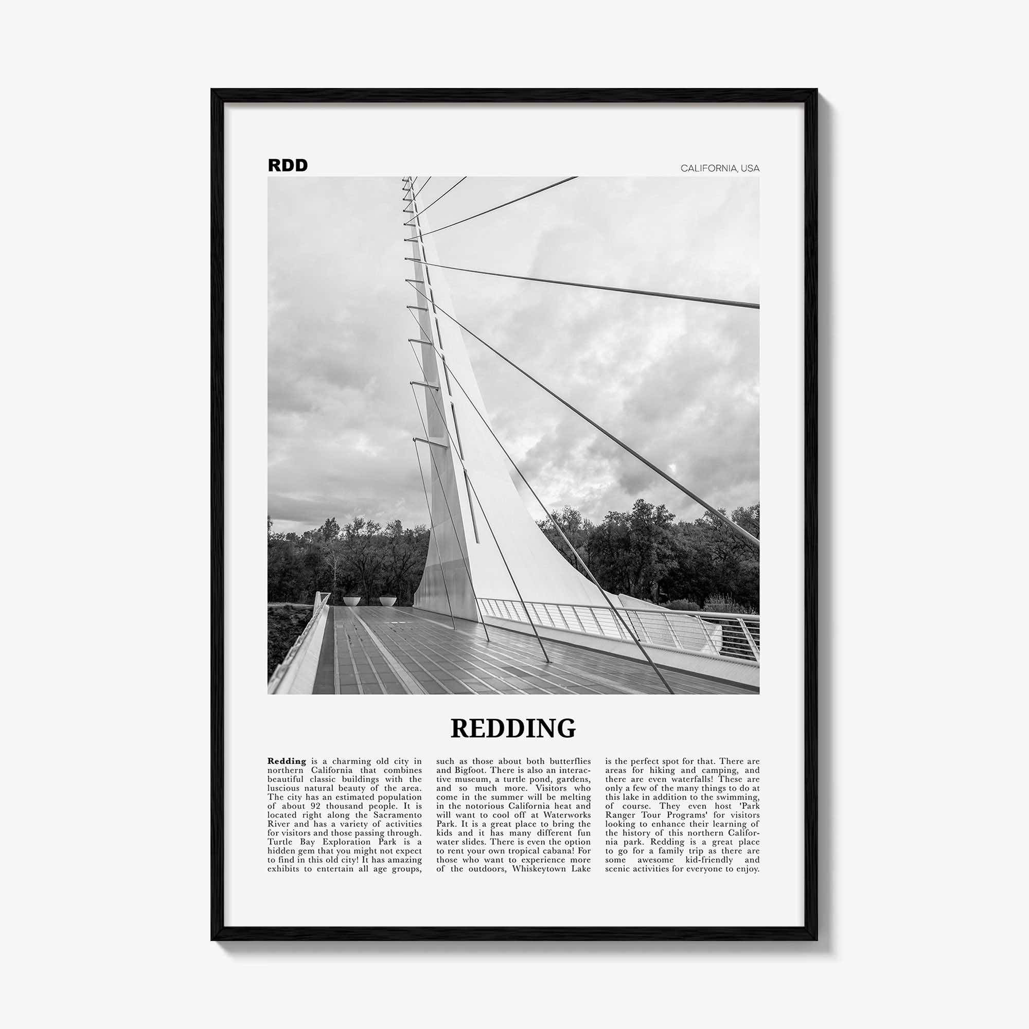 Redding Print Black and White, Redding Wall Art, Redding Poster, Redding Photo, Redding Wall Décor, California, USA, United States