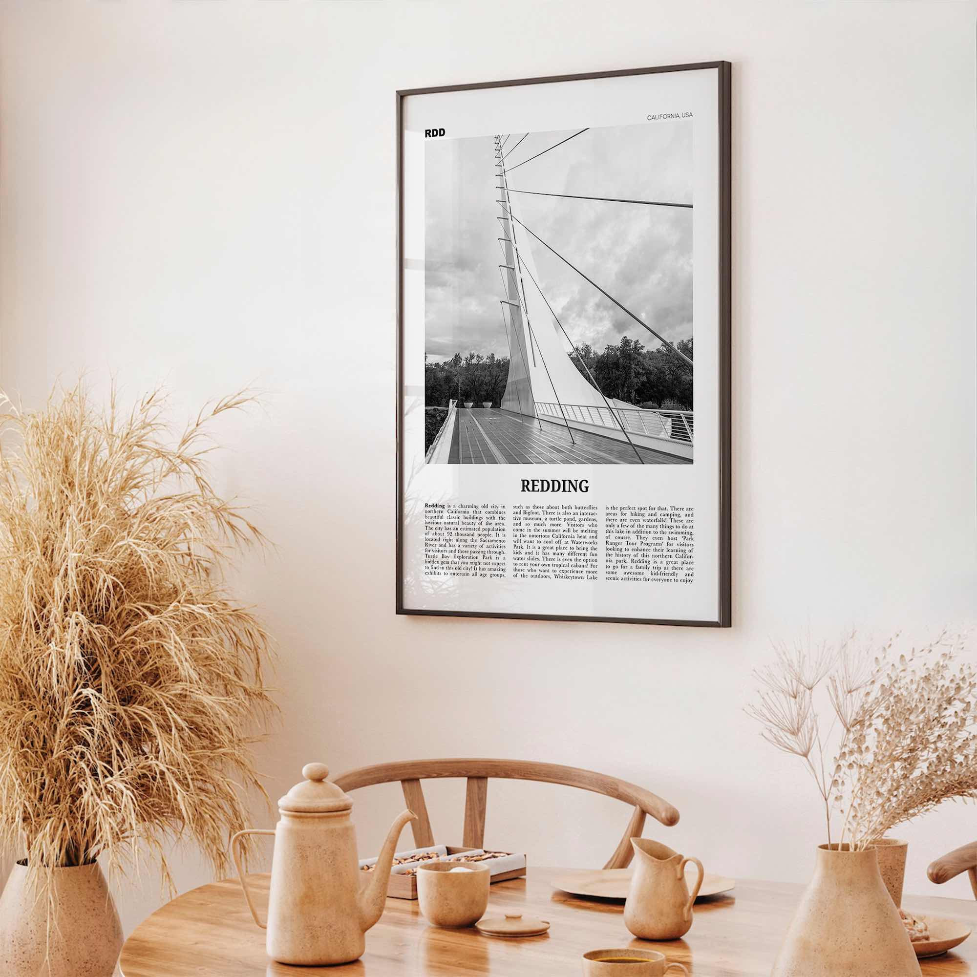 Redding Print Black and White, Redding Wall Art, Redding Poster, Redding Photo, Redding Wall Décor, California, USA, United States