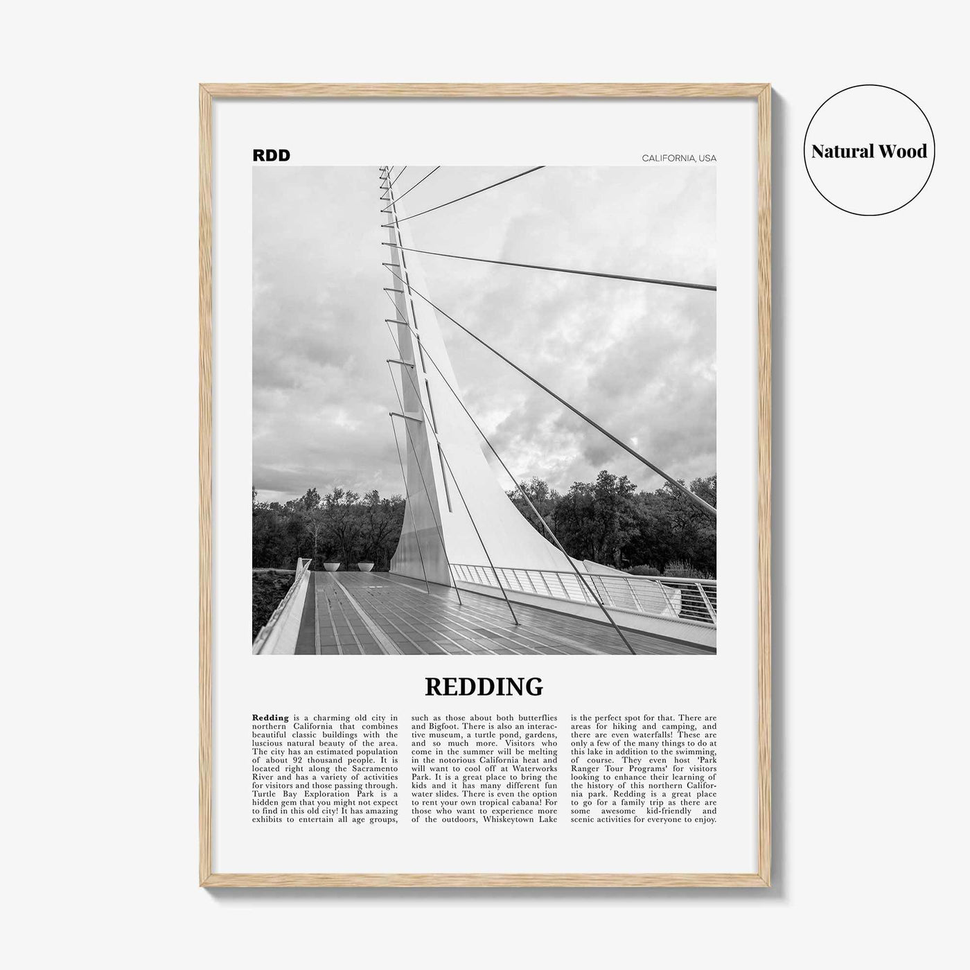 Redding Print Black and White, Redding Wall Art, Redding Poster, Redding Photo, Redding Wall Décor, California, USA, United States